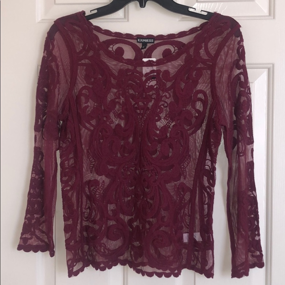 EXPRESS sheer lace embroidered top - XS